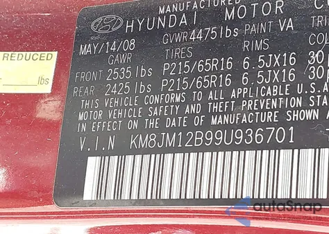 2009 Hyundai Tucson Gls from USA, damaged, VIN KM8JM12B99U936701